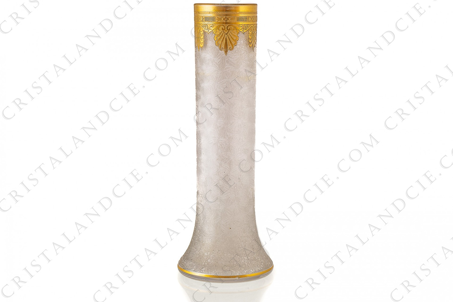 Vase rouleau en cristal de Saint-Louis à décor de fleurs gravé à l acide et frise de palmettes incrustée or photo-1