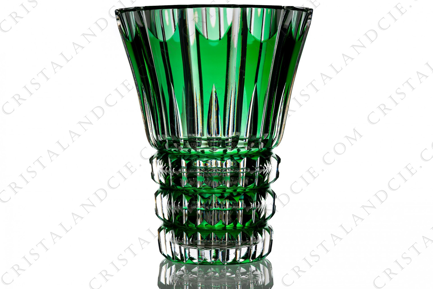 Vase in green double layer crystal by Saint-Louis with an important cut pattern photo-1