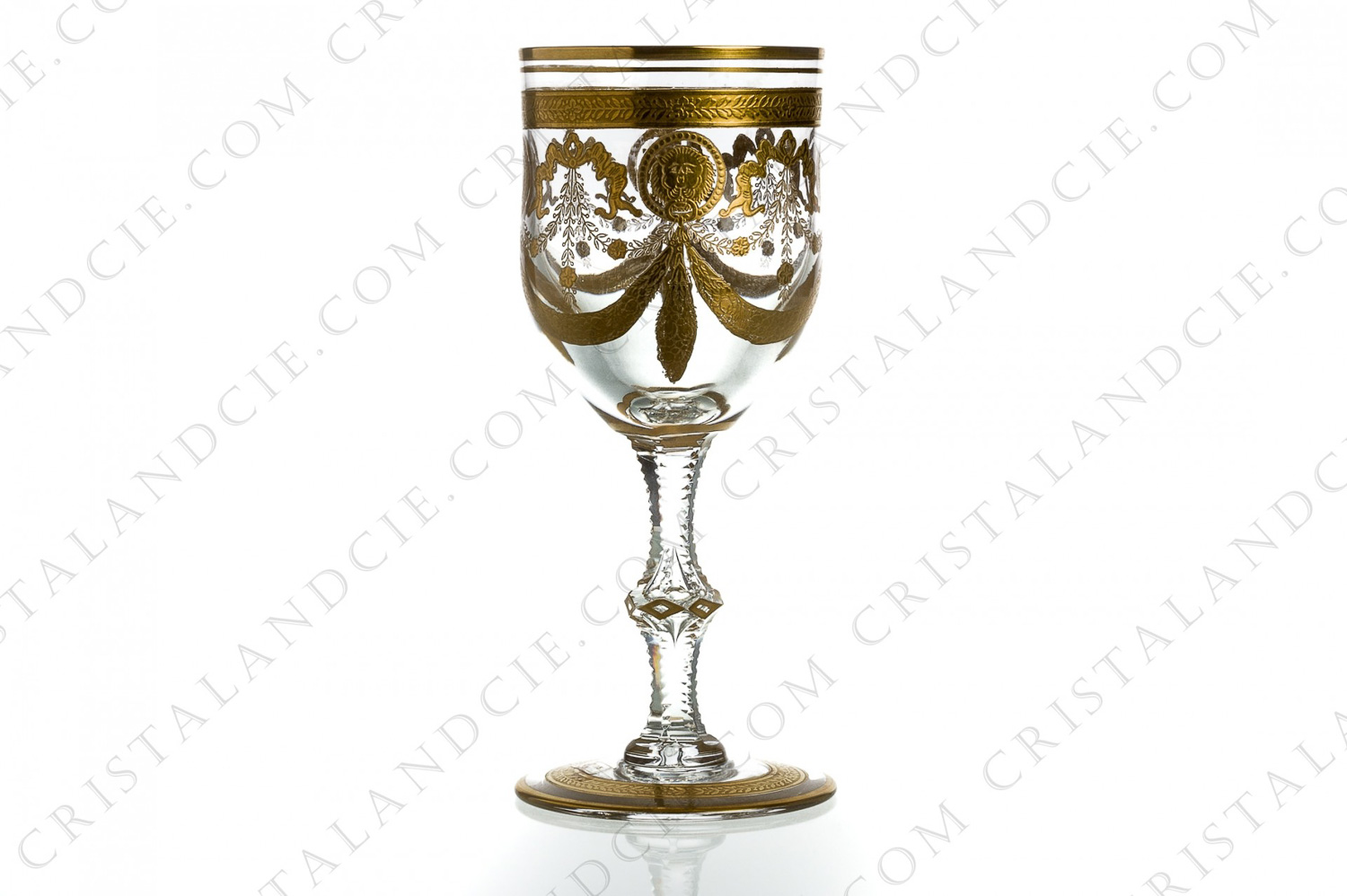Watergoblet n°2 in crystal by Saint-Louis pattern Congress with an important cut and engraved pattern, with gold inlays photo-1