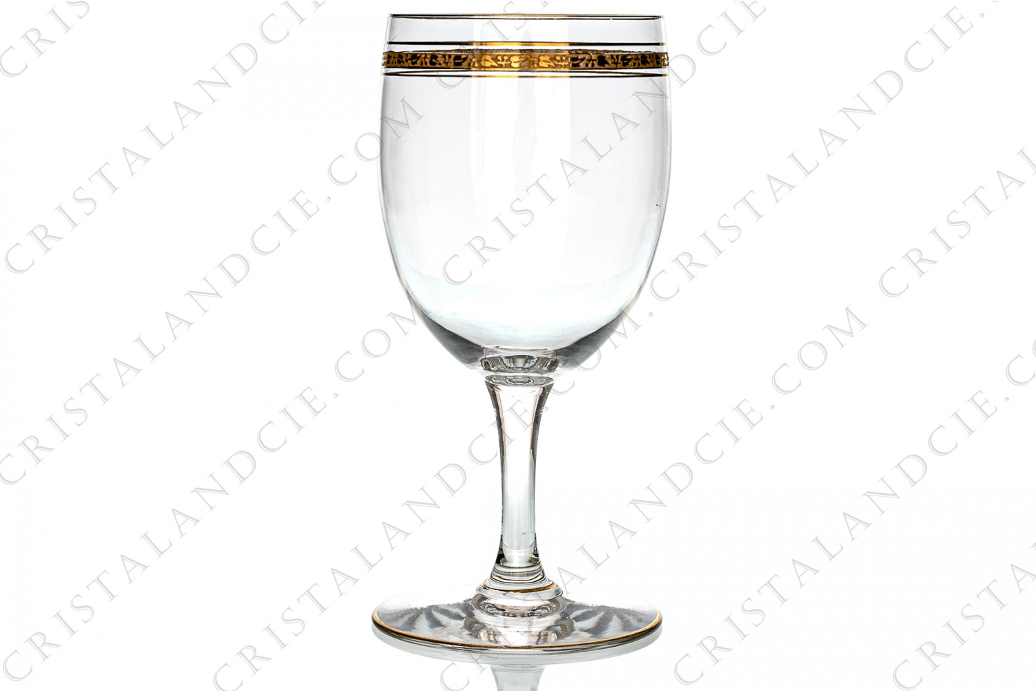 Water glass n°2 in crystal by Baccarat shape egg decorated with gold border and frieze of Virginia creeper in gold inlays photo-1