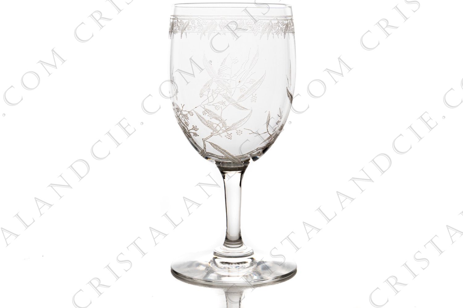 Verre à eau n°2 en cristal de Baccarat forme 4529 gravure Mimosa, orné de branches de mimosa et d une frise gravées photo-1