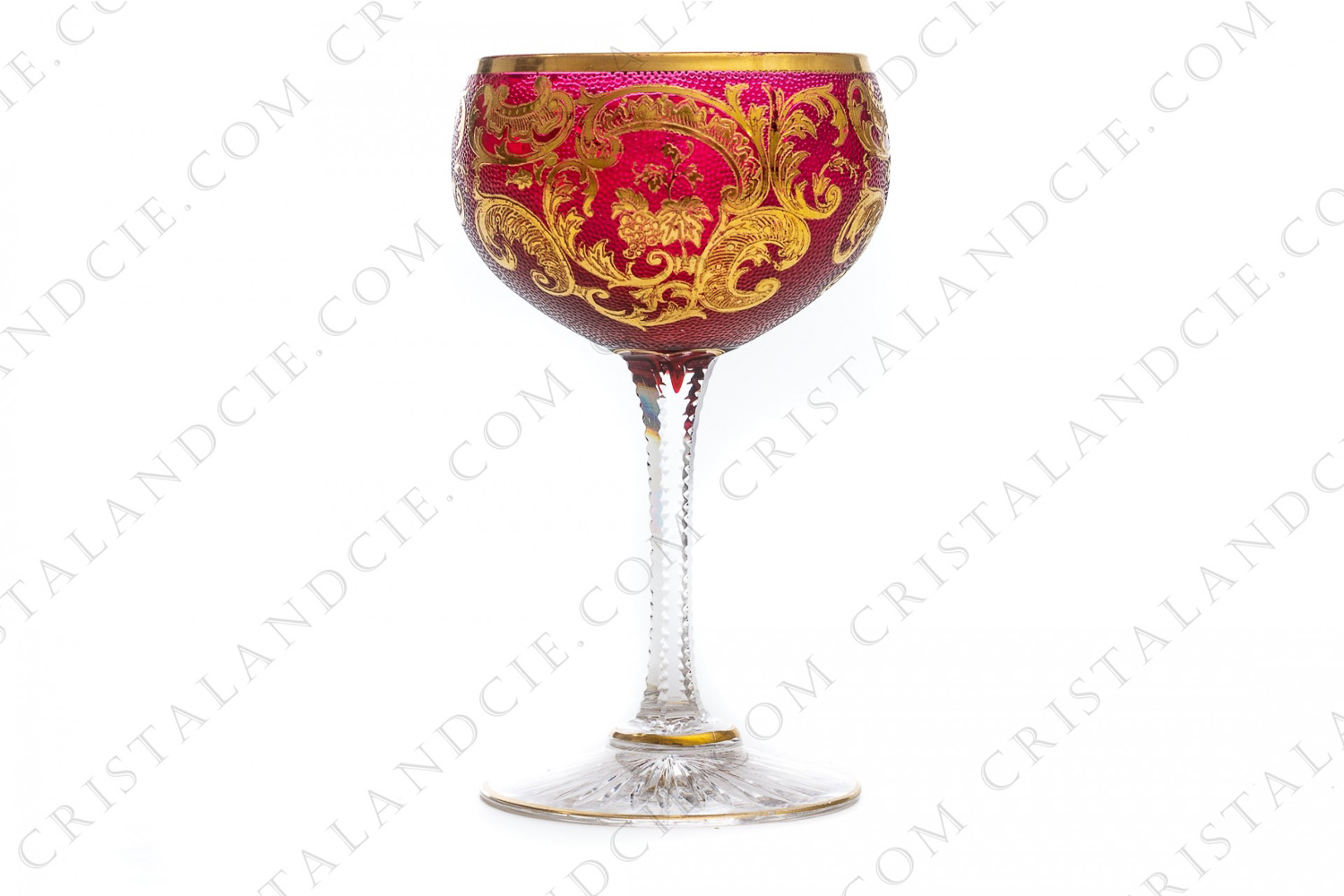 Madeira glass in red crystal by Saint-Louis with an engraved with the acid and gold enhanced pattern photo-1