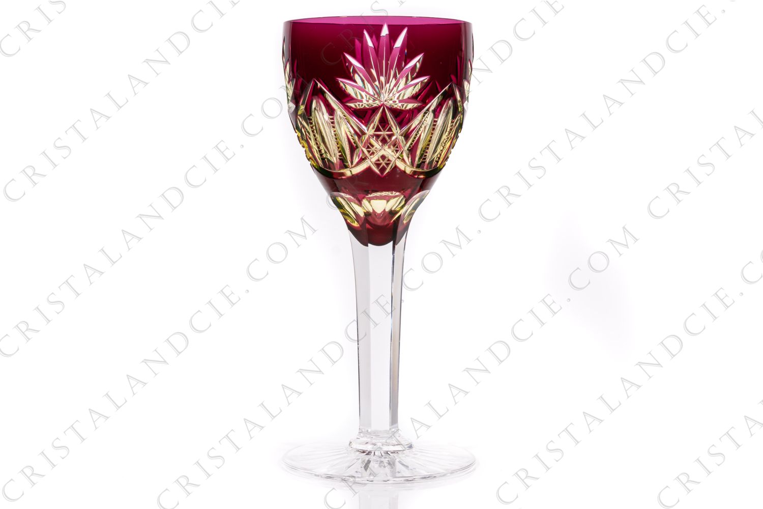 Verre monstre dit pokale en cristal double-couches améthyste et ouraline par Val Saint-Lambert présentant un important décor taillé photo-1
