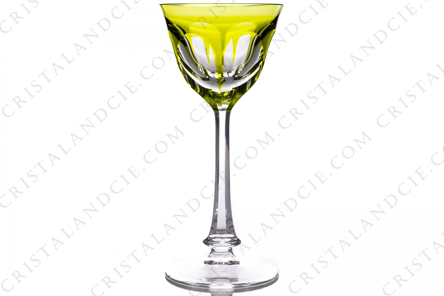 White wine glass in reseda double layer crystal by Moser pattern Lady Hamilton decorated with flatcut photo-1