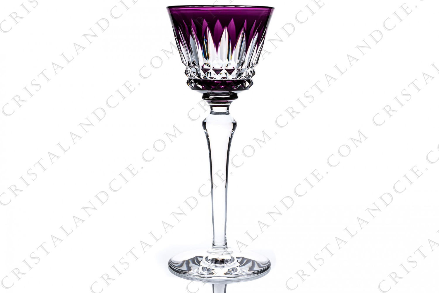 Verre à vin du Rhin, roemer en cristal double-couches améthyste de Baccarat modèle Piccadilly à décor taillé photo-1