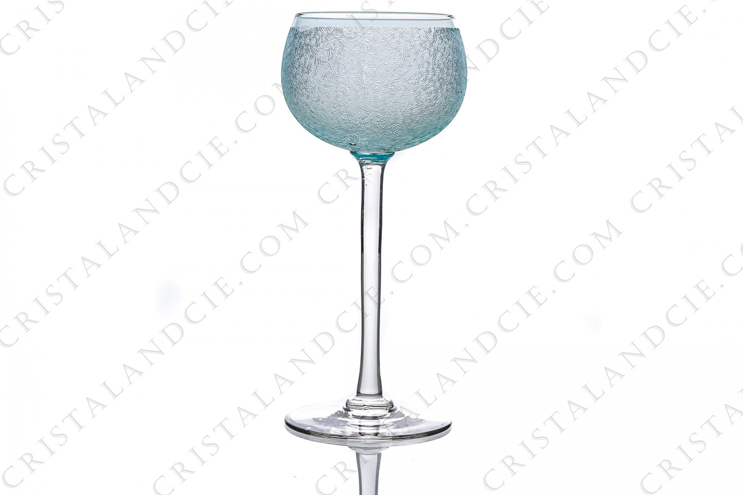 Rhine wine glass, hock in blue crystal by Saint-Louis with an engraved with the acid pattern photo-1