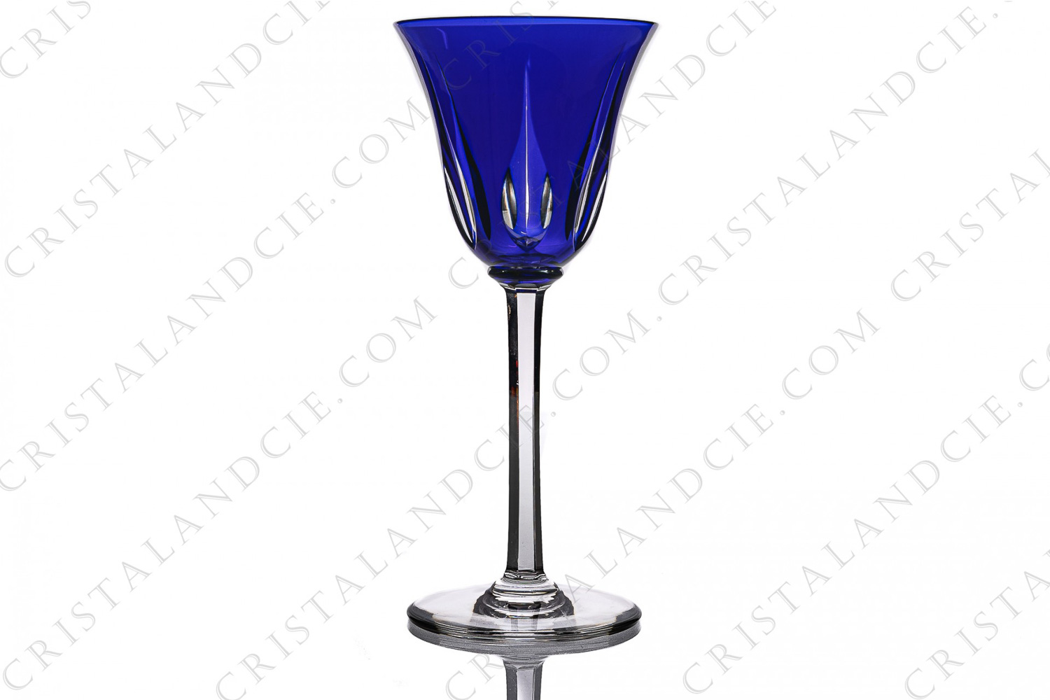 Rhine wine glass hock in dark blue double layer crystal by Saint-Louis pattern Cerdagne with a cut pattern photo-1