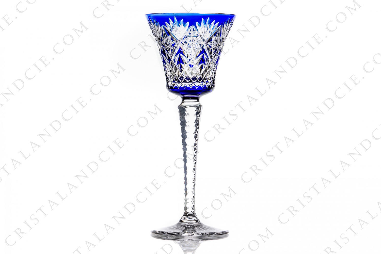 Rhine wine glass hock in dark blue double layer crystal by Saint-Louis pattern Musset with an important cut pattern photo-1