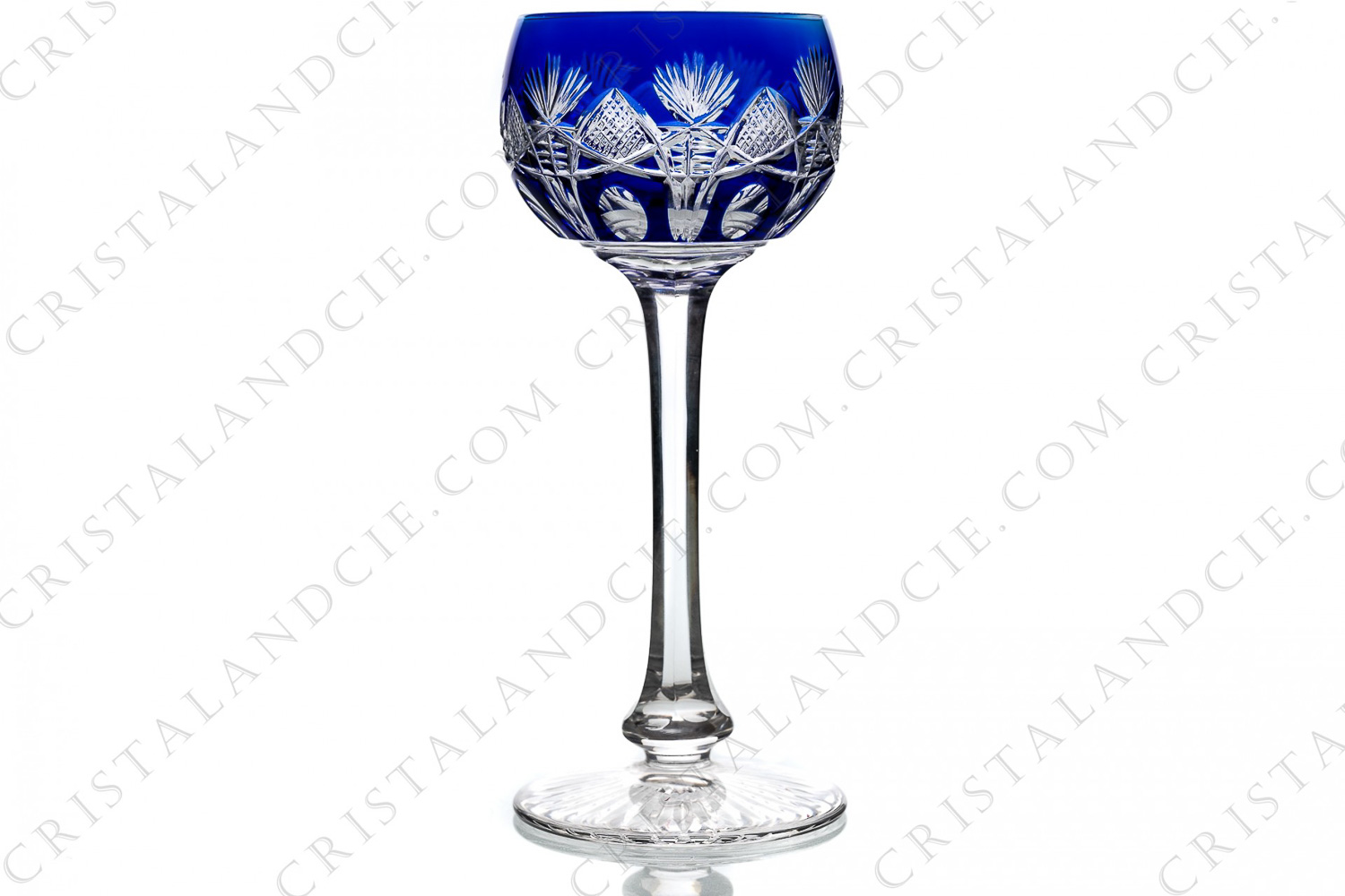 Rhine wine glass hock in dark blue double layer crystal by Saint-Louis pattern Niepce with an important cut pattern photo-1
