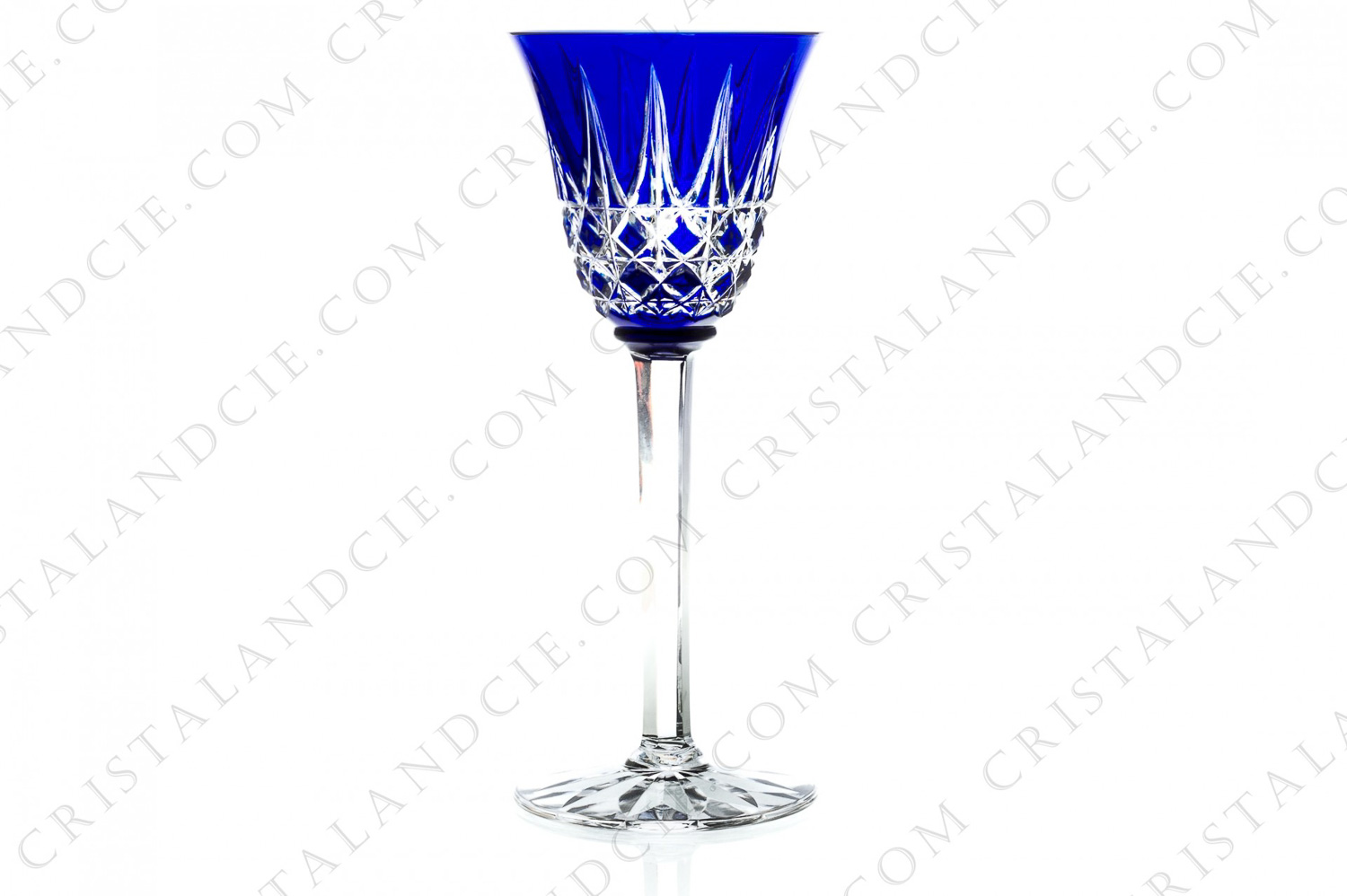 Rhine wine glass hock in blue double layer crystal by Saint-Louis pattern Tarn with an important cut pattern photo-1
