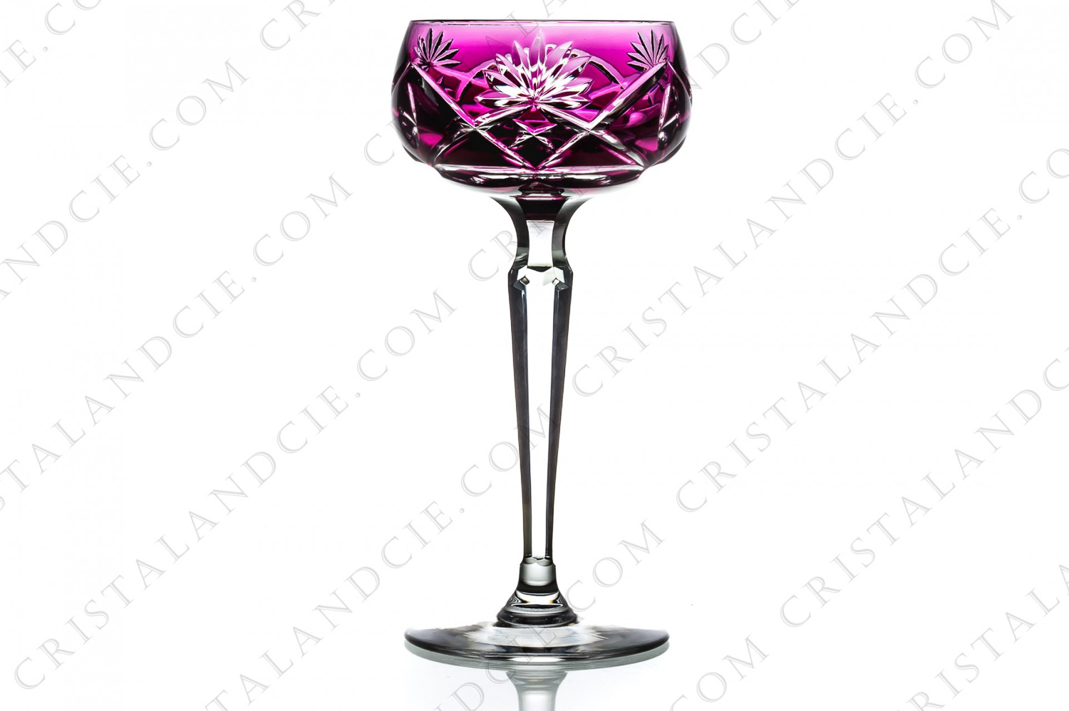 Rhine wine glass hock in purple double layer crystal by Val Saint-Lambert pattern Bonn Fantaisie with an important cut pattern photo-1