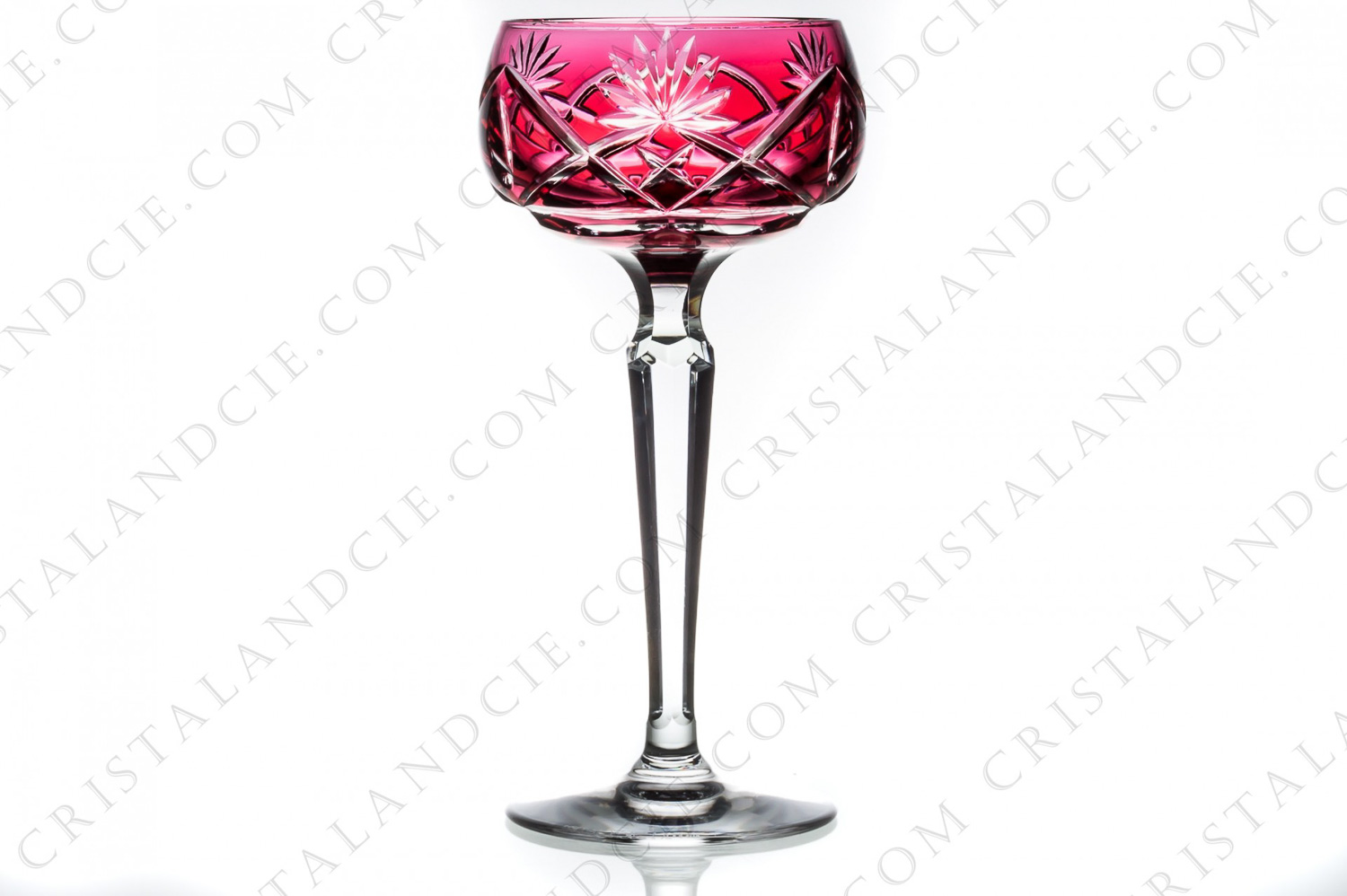 Rhine wine glass hock in red double layer crystal by Val Saint-Lambert pattern Bonn Fantaisie with an important cut pattern photo-1