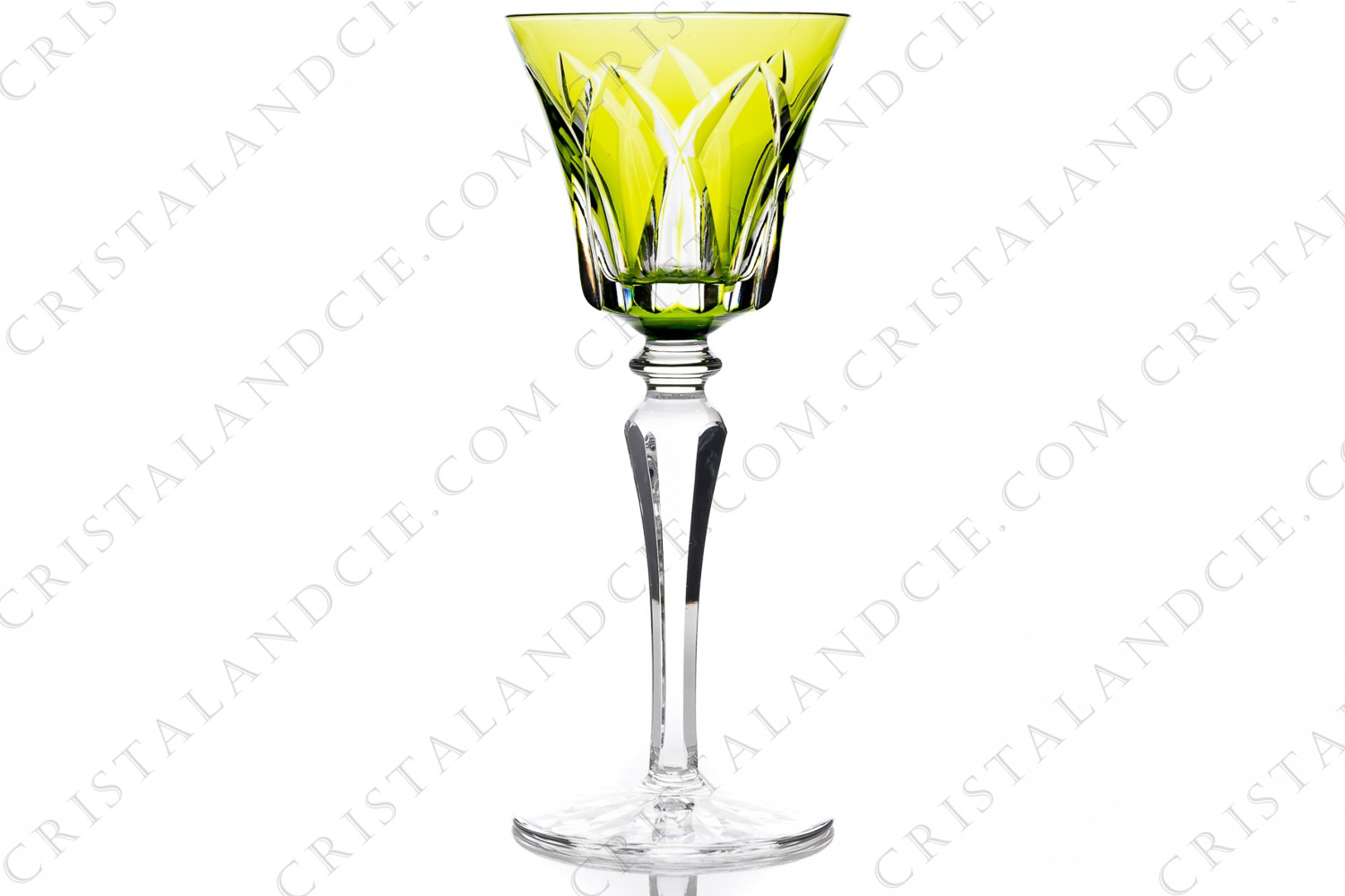 Rhine wine glass hock in yellow double layer crystal by Saint-Louis pattern Camargue with an important cut pattern photo-1