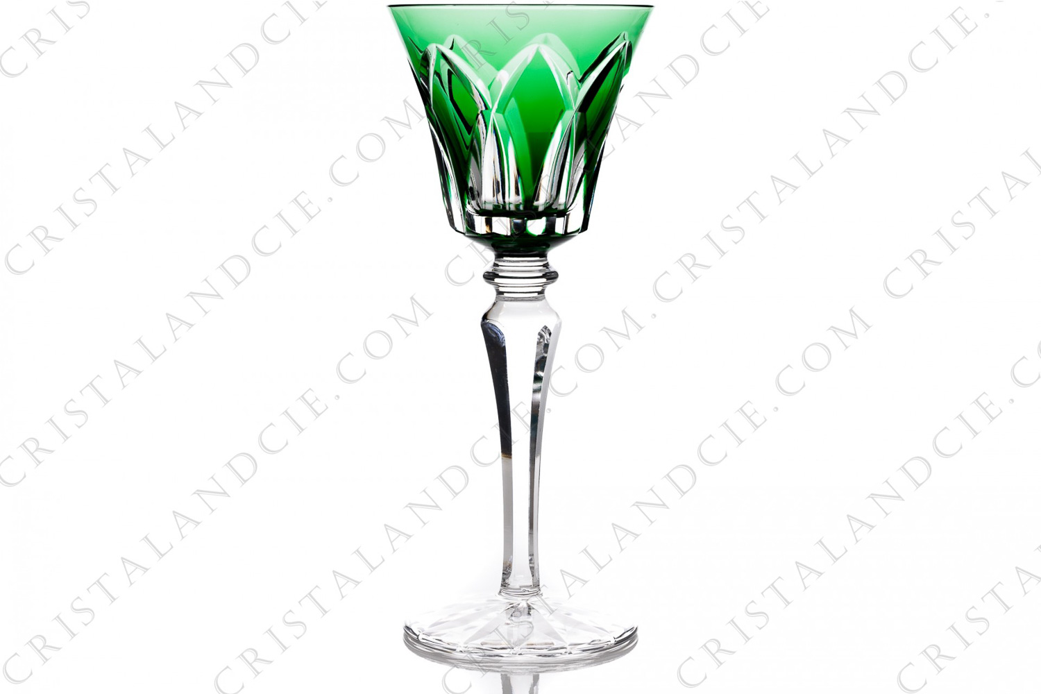 Rhine wine glass hock in green double layer crystal by Saint-Louis pattern Camargue with an important cut pattern photo-1