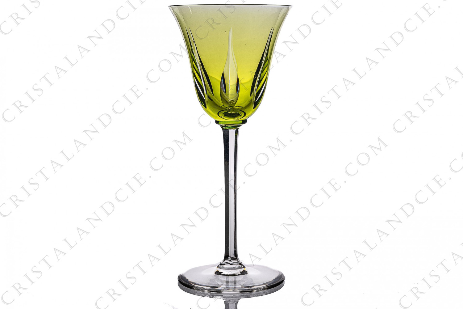 Rhine wine glass hock in yellow double layer crystal by Saint-Louis pattern Cerdagne with a cut pattern photo-1