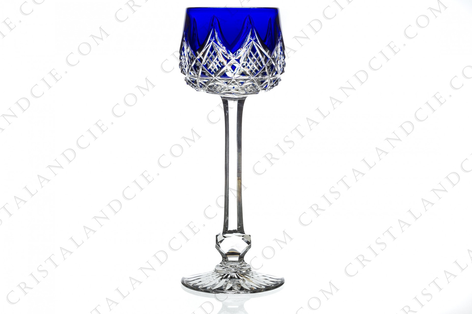 Rhine wine glass hock in blue double-layered crystal by Baccarat pattern Colbert with an important carved decor photo-1