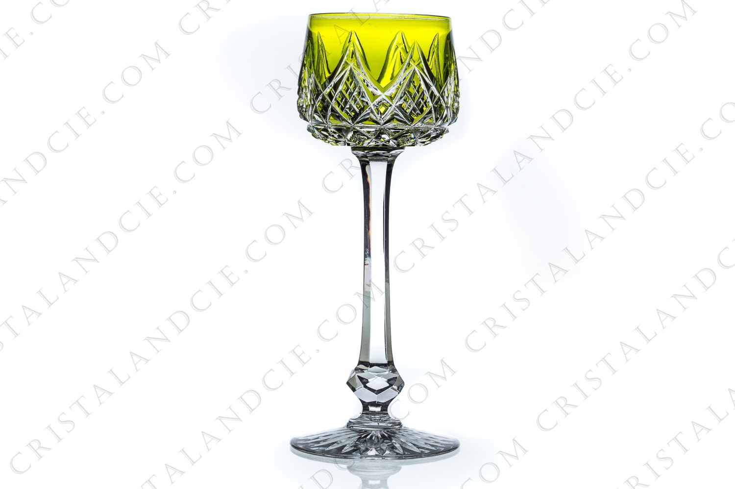 Rhine wine glass hock in yellow double-layered crystal by Baccarat pattern Colbert with an important carved decor photo-1