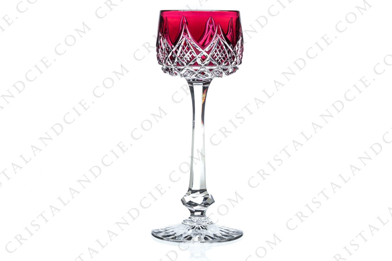 Rhine wine glass hock in red double-layered crystal by Baccarat pattern Colbert with an important carved decor photo-1