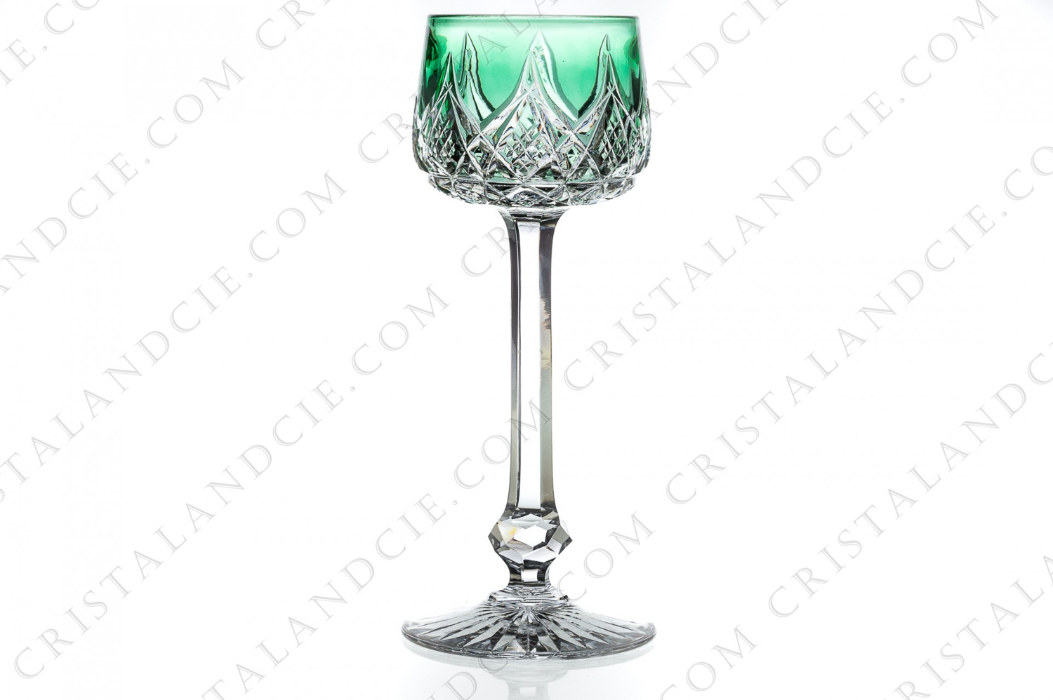 Rhine wine glass hock in green double-layered crystal by Baccarat pattern Colbert with an important carved decor photo-1