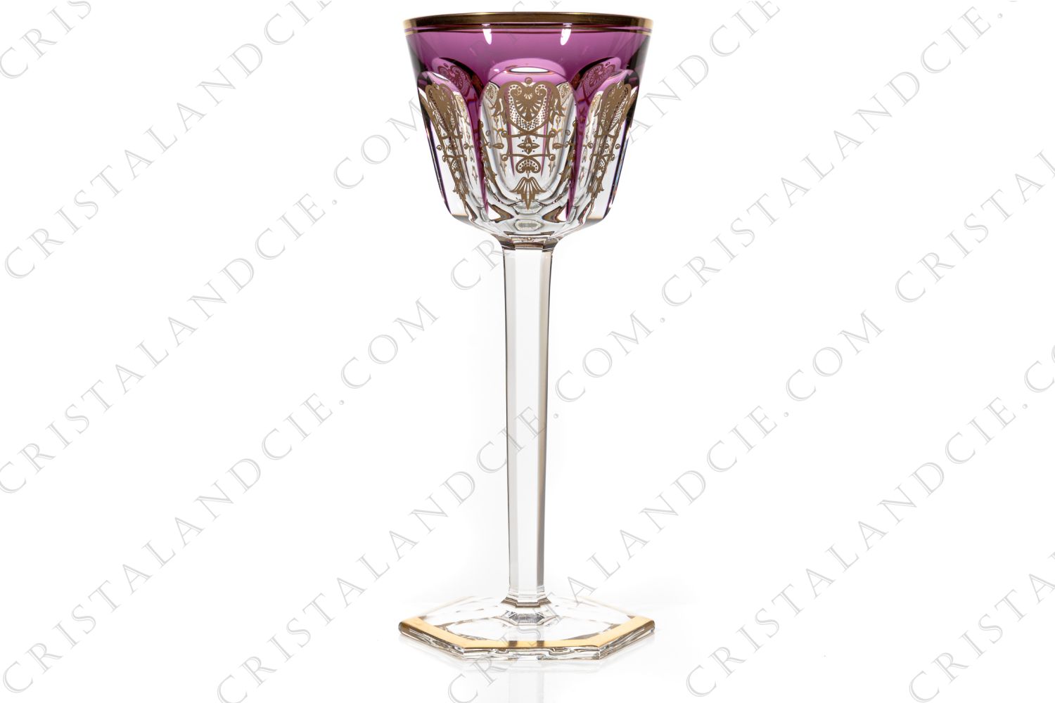 Rhine wine glass hock in amethyst double layer in crystal by Baccarat pattern Empire ( Harcourt) decorated with flatcut, a ring on the stem and an hexagonal foot photo-1