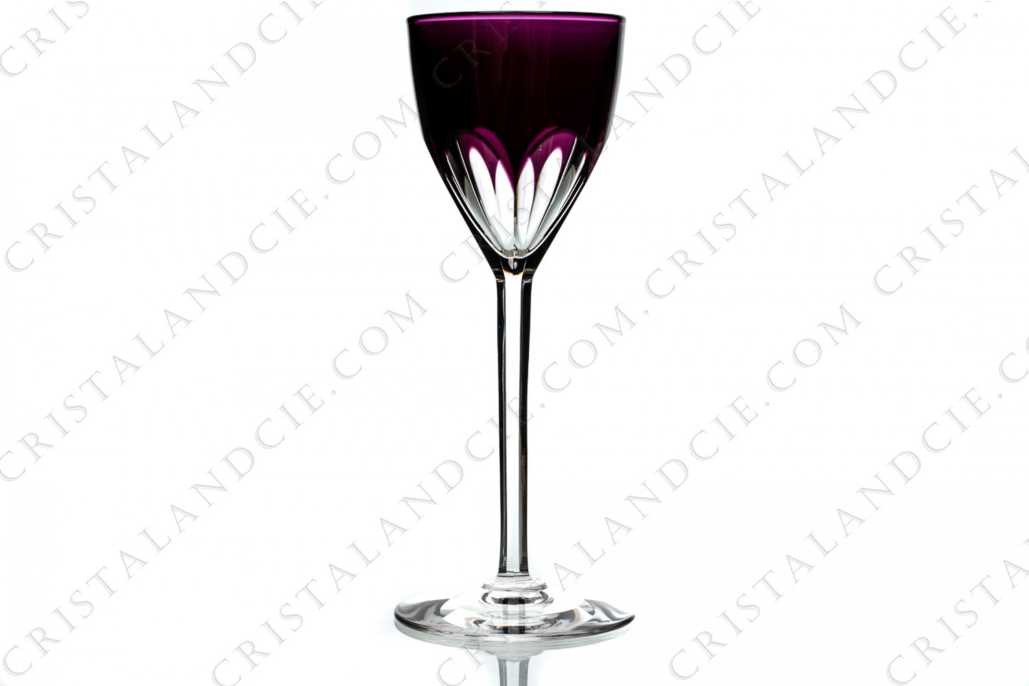 Verre à vin du Rhin roemer en cristal double-couches améthyste de Baccarat modèle Genova orné de côtes plates photo-1