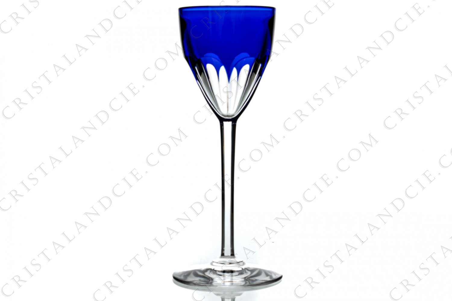 Rhine wine glass hock in blue double layer crystal by Baccarat pattern Genova decorated with flat cut photo-1