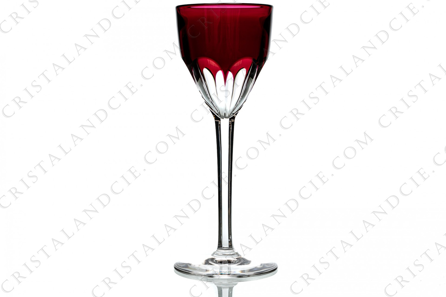 Verre à vin du Rhin roemer en cristal double-couches rouge de Baccarat modèle Genova orné de côtes plates photo-1