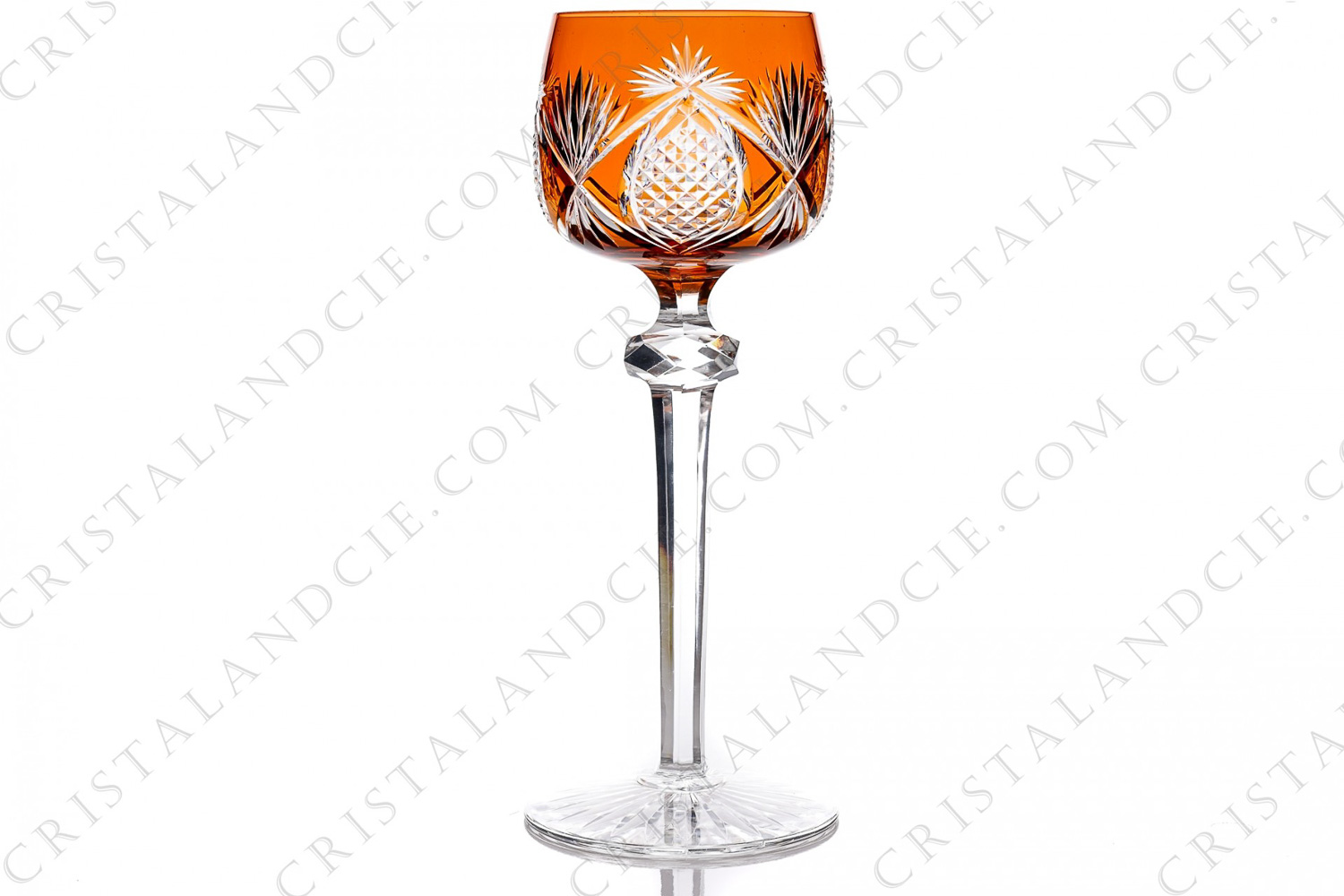 Rhine wine glass hock in orange double layer crystal by Baccarat pattern S photo-1