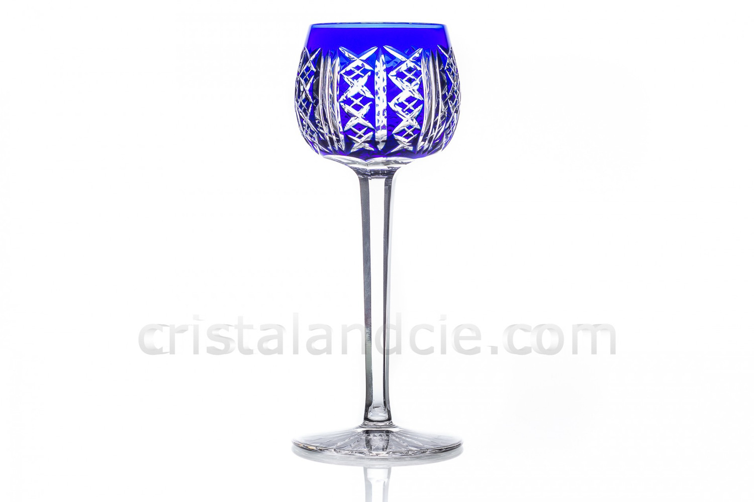 Rhine wine glass hock in dark blue double-layer crystal by Saint-Louis pattern Riesling with an important cut pattern photo-1