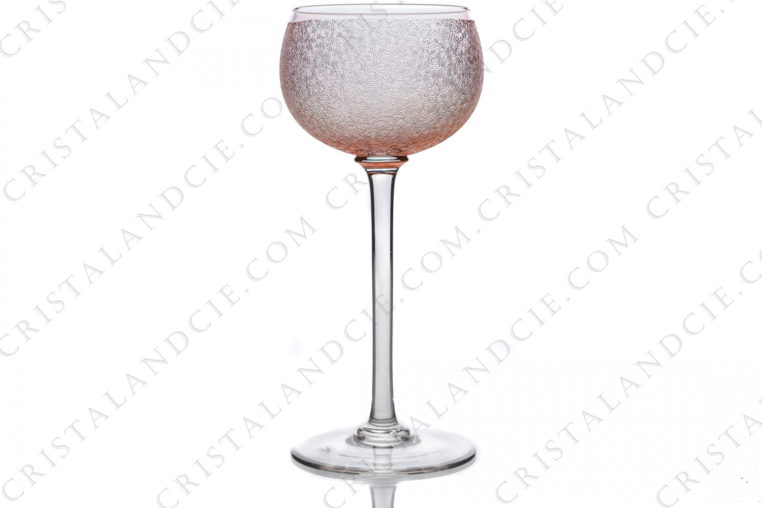 Rhine wine glass, hock in pink crystal by Saint-Louis with an engraved with the acid pattern photo-1