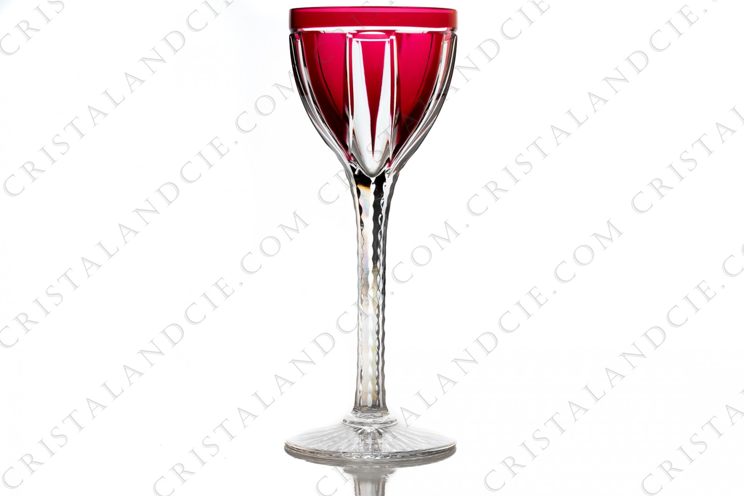 Rhine wine glass hock in red double layer crystal by Saint-Louis with a cut Art Deco pattern photo-1