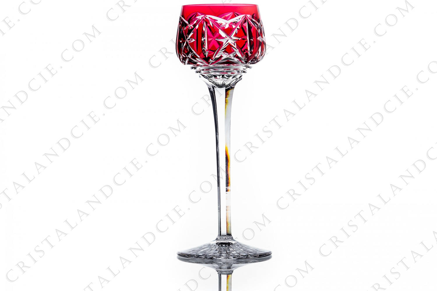 Rhine wine glass hock in red double layer crystal by Saint-Louis with an important cut pattern photo-1