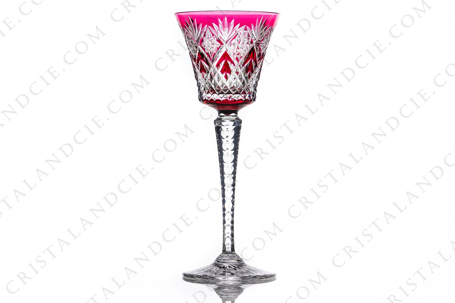 Rhine wine glass hock in red double layer crystal by Saint-Louis pattern Musset with an important cut pattern photo-1
