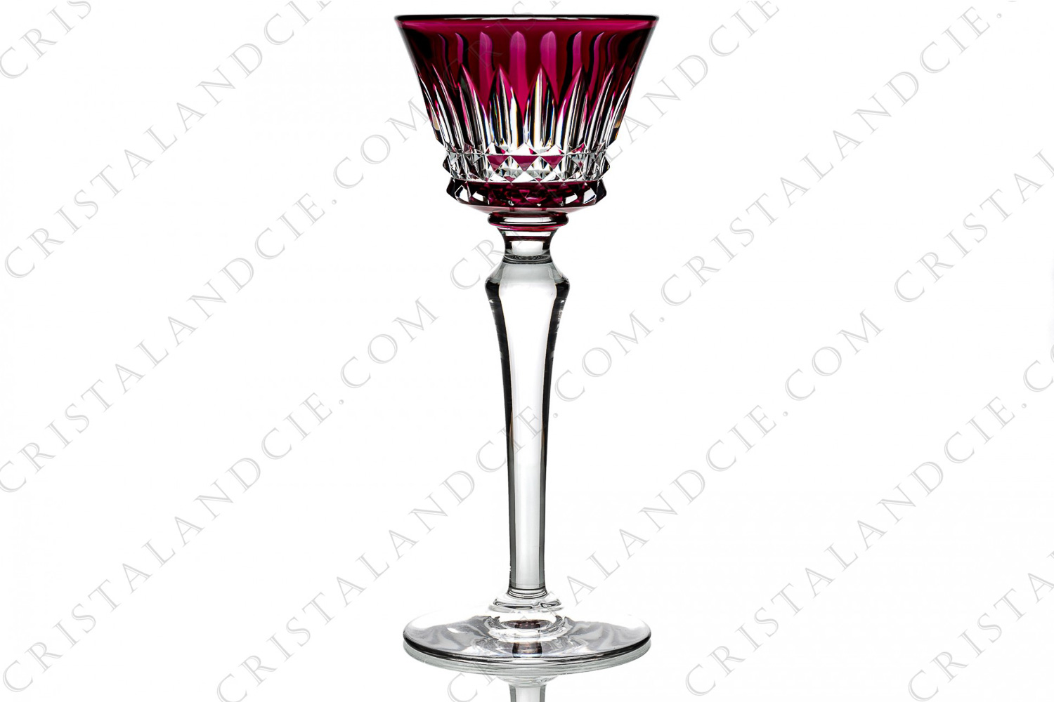 Rhine wine glass hock in red double layer crystal by Baccarat pattern Piccadilly with a cut pattern photo-1