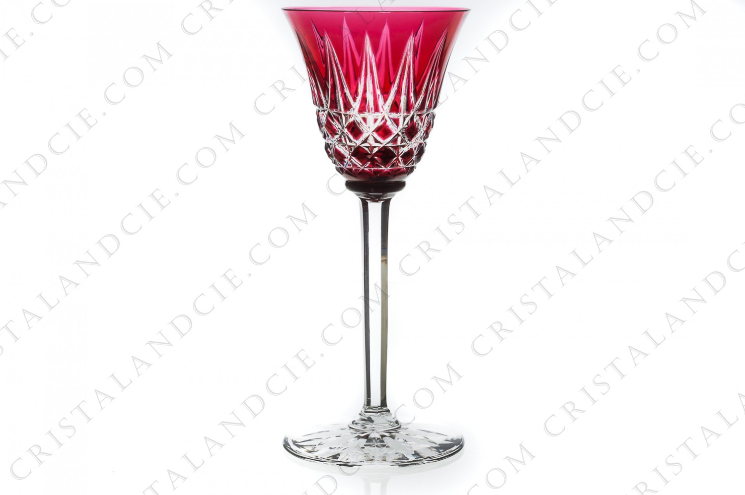 Rhine wine glass hock in red double-layered crystal by Saint-Louis pattern Tarn with an important carved decor photo-1