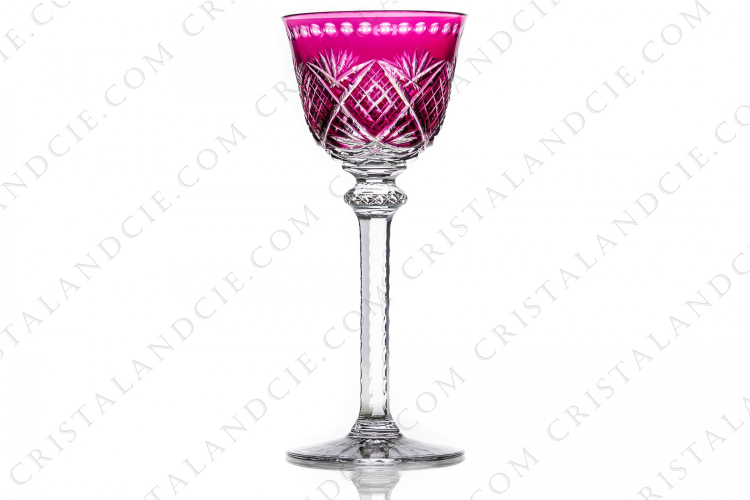 Rhine wine glass hock in dark amethyst layer crystal by Saint-Louis pattern Tommy cut 904 with an elaborately cut pattern photo-1