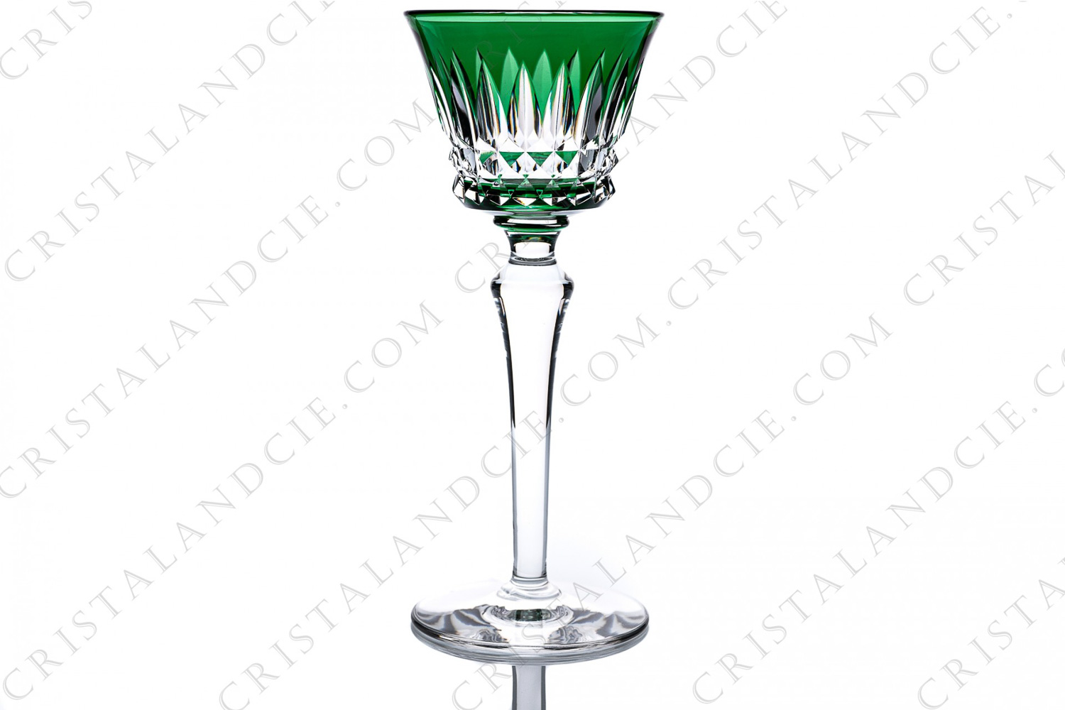 Verre à vin du Rhin, roemer en cristal double-couches vert de Baccarat modèle Piccadilly à décor taillé photo-1