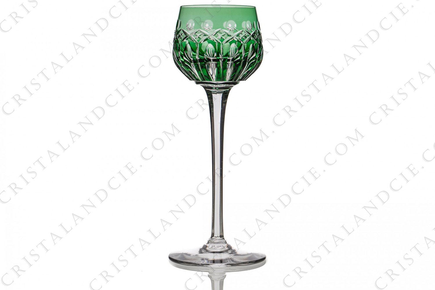 Rhine wine glass hock in green double layer crystal by Saint-Louis pattern Traminer shape 291 cut 754 with an important cut pattern photo-1