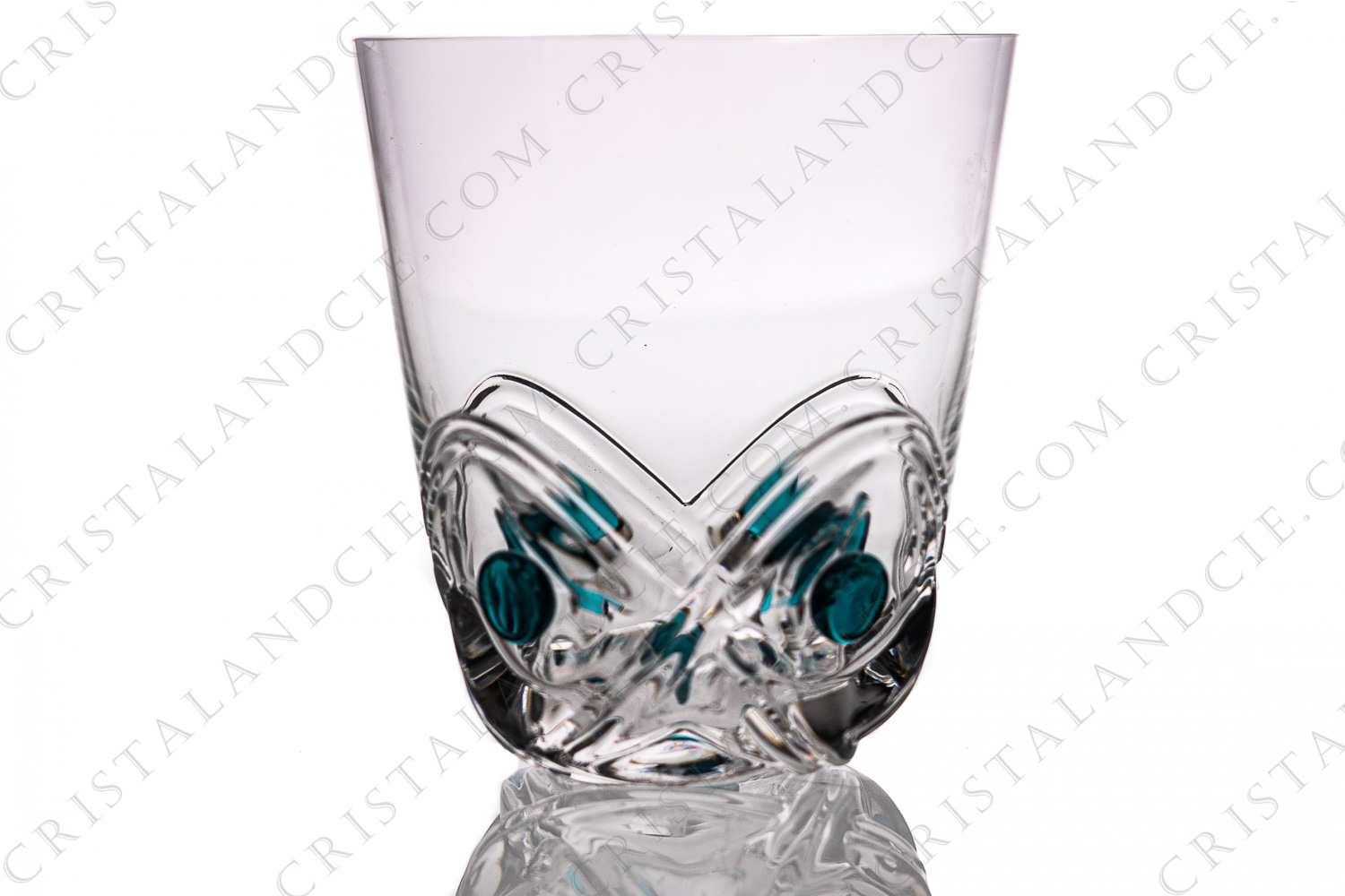 Whisky glass in crystal by Lalique pattern Floride turquoise decorated with waves and turquoise cabochons photo-1