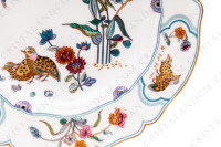 Soup plate in Limoges china by Havilland pattern Golden Quails decorated with couples of quails and roosters, with butterflies and polychromes flowers enhanced with gold photo-4
