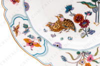 Soup plate in Limoges china by Havilland pattern Golden Quails decorated with couples of quails and roosters, with butterflies and polychromes flowers enhanced with gold photo-5