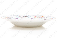 Soup plate in Limoges china by Havilland pattern Golden Quails decorated with couples of quails and roosters, with butterflies and polychromes flowers enhanced with gold photo-2