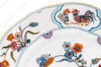Dessert plate in Limoges china by Havilland pattern Golden Quails decorated with couples of quails and roosters, with butterflies and polychromes flowers enhanced with gold photo-3
