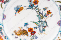 Dessert plate in Limoges china by Havilland pattern Golden Quails decorated with couples of quails and roosters, with butterflies and polychromes flowers enhanced with gold photo-6