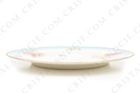 Assiette à dessert en porcelaine de Limoges de la maison Sigismond Maas ornée de chrysanthèmes rose et blancs sur un fond bleu clair et de liserets or photo-2
