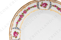Dessert plate in Limoges china by Bernardaud pattern Roses de Limoges decorated with friezes of pink roses, with roses in medallion and gold friezes photo-4