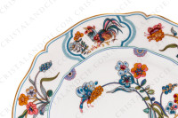 Dinner plate in Limoges china by Haviland pattern Golden Quails decorated with couples of quails and roosters, with butterflies and polychromes flowers enhanced with gold photo-3