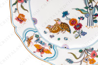 Dinner plate in Limoges china by Haviland pattern Golden Quails decorated with couples of quails and roosters, with butterflies and polychromes flowers enhanced with gold photo-5
