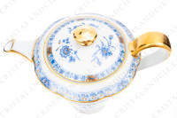 Cafetière en porcelaine de Limoges de la maison Haviland modèle Arbre bleu forme Lutèce orné d un arbre fleuri pourpre et jaune en son centre, de frises végétales et d un liseré or photo-2