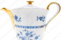 Cafetière en porcelaine de Limoges de la maison Haviland modèle Arbre bleu forme Lutèce orné d un arbre fleuri pourpre et jaune en son centre, de frises végétales et d un liseré or photo-4